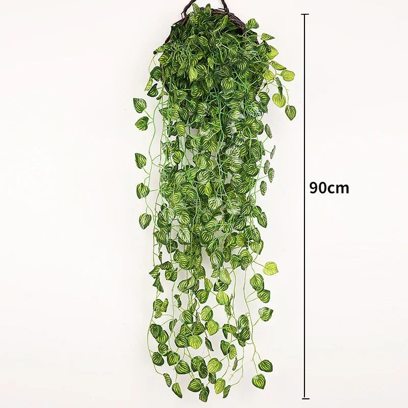 A long, cascading garland of artificial green ivy vine with small leaves, measuring 90cm.