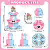 A set of blue and pink disposable tableware featuring dog motifs for parties and picnics.