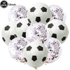 A pack of ten white and silver soccer ball-shaped latex balloons for party decorations.