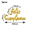 Gold foil lettering for Feliz Cumpleaños with dimensions 63cm high and 145cm wide