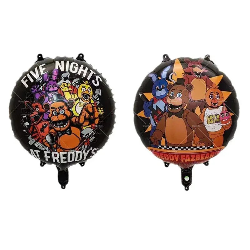 A black foil balloon featuring characters from Five Nights at Freddy's