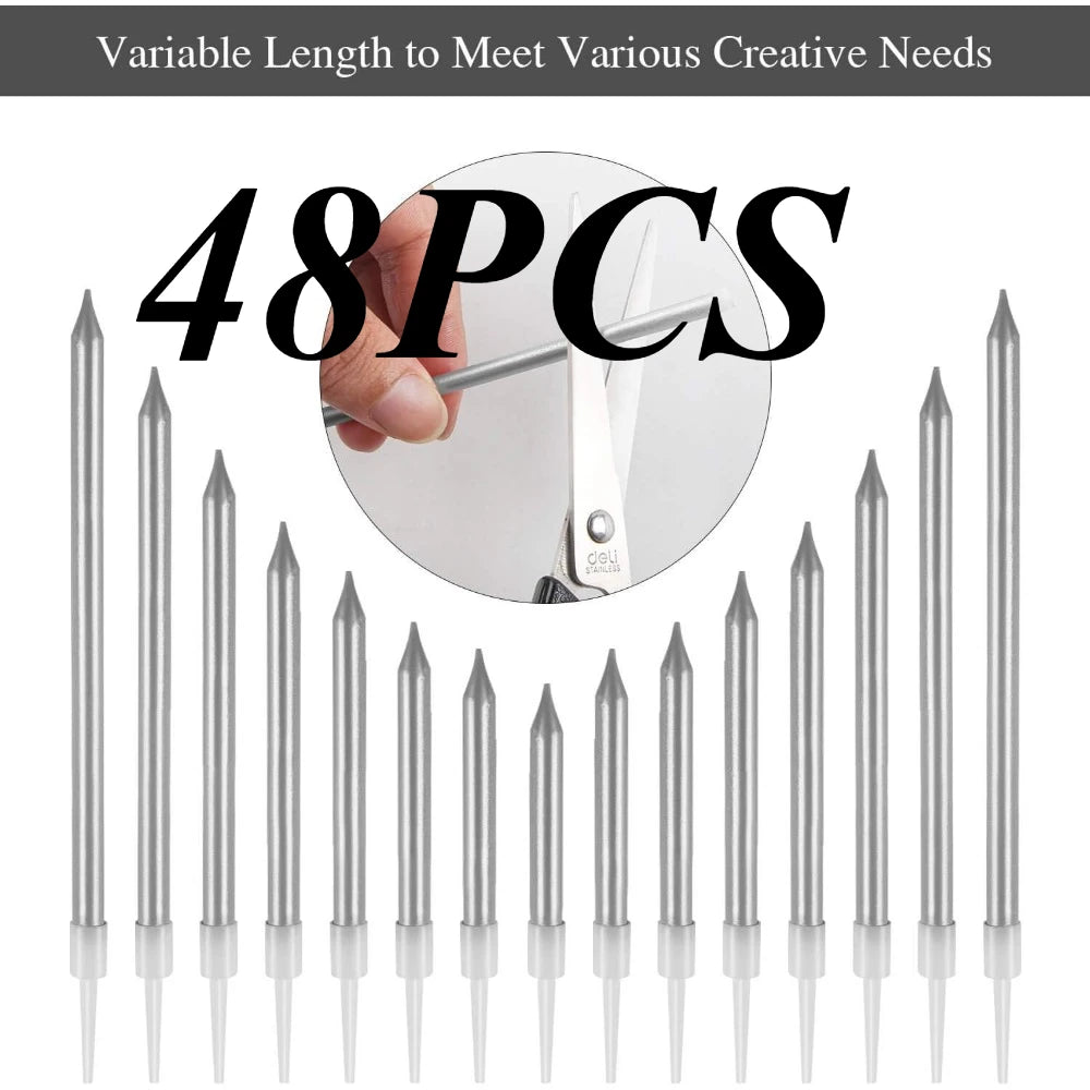 48 pieces of silver birthday candles with metal tips