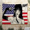Anime tapestry featuring Chainsaw Man Yoru with a patriotic American flag background