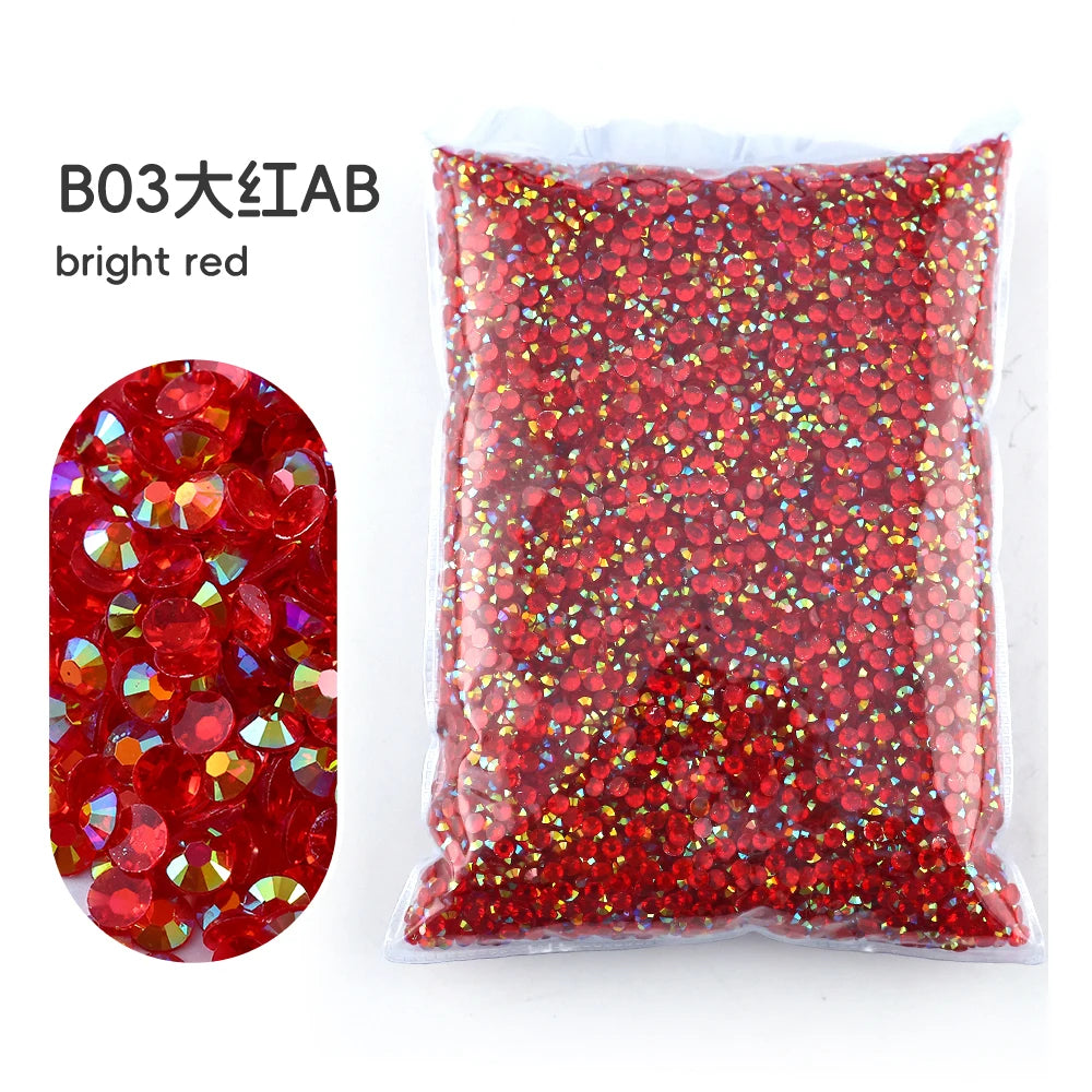 Bag of bright red resin rhinestones for crafting