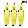 Three yellow banana costumes for children, featuring a face and body, displayed side by side.