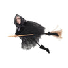 A scarecrow witch ornament set featuring a figure with a burlap hood and dark clothing.