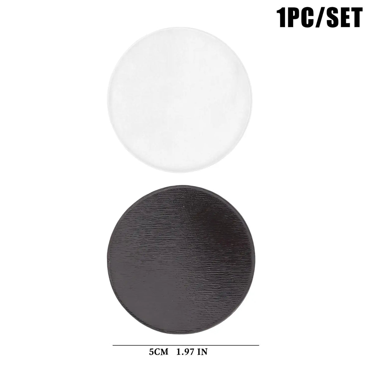 A set of two clear acrylic fridge magnets, one white and one dark gray.