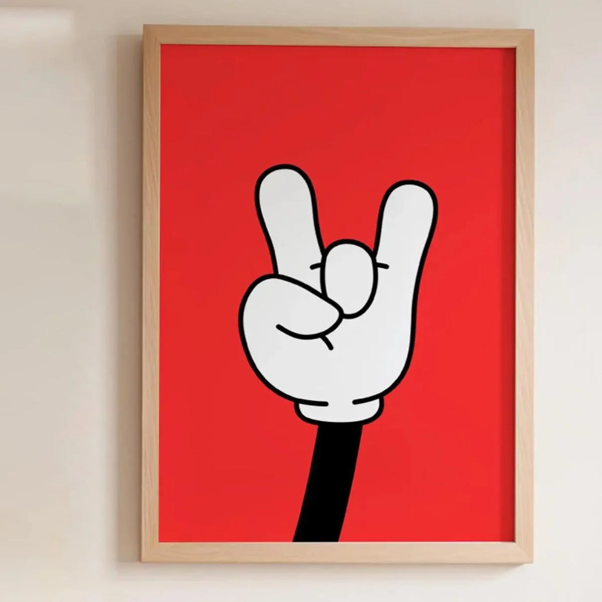 Arte de lienzo rojo con un signo de mano blanca