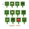 A set of 24 Minecraft-themed party toppers featuring flag pulling cake toppers and tableware.