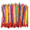A bundle of colorful latex rocket balloons in various bright colors like orange, yellow, red, and green.