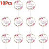 A pack of ten pink floral thank you hand fans with delicate petals.