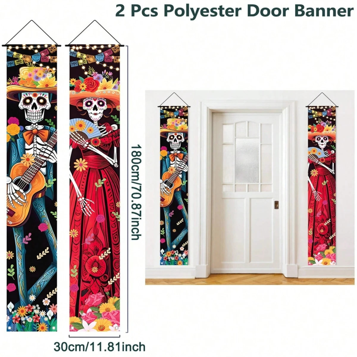 Day of the Dead Sugar Skull Door Banners – Set of 2