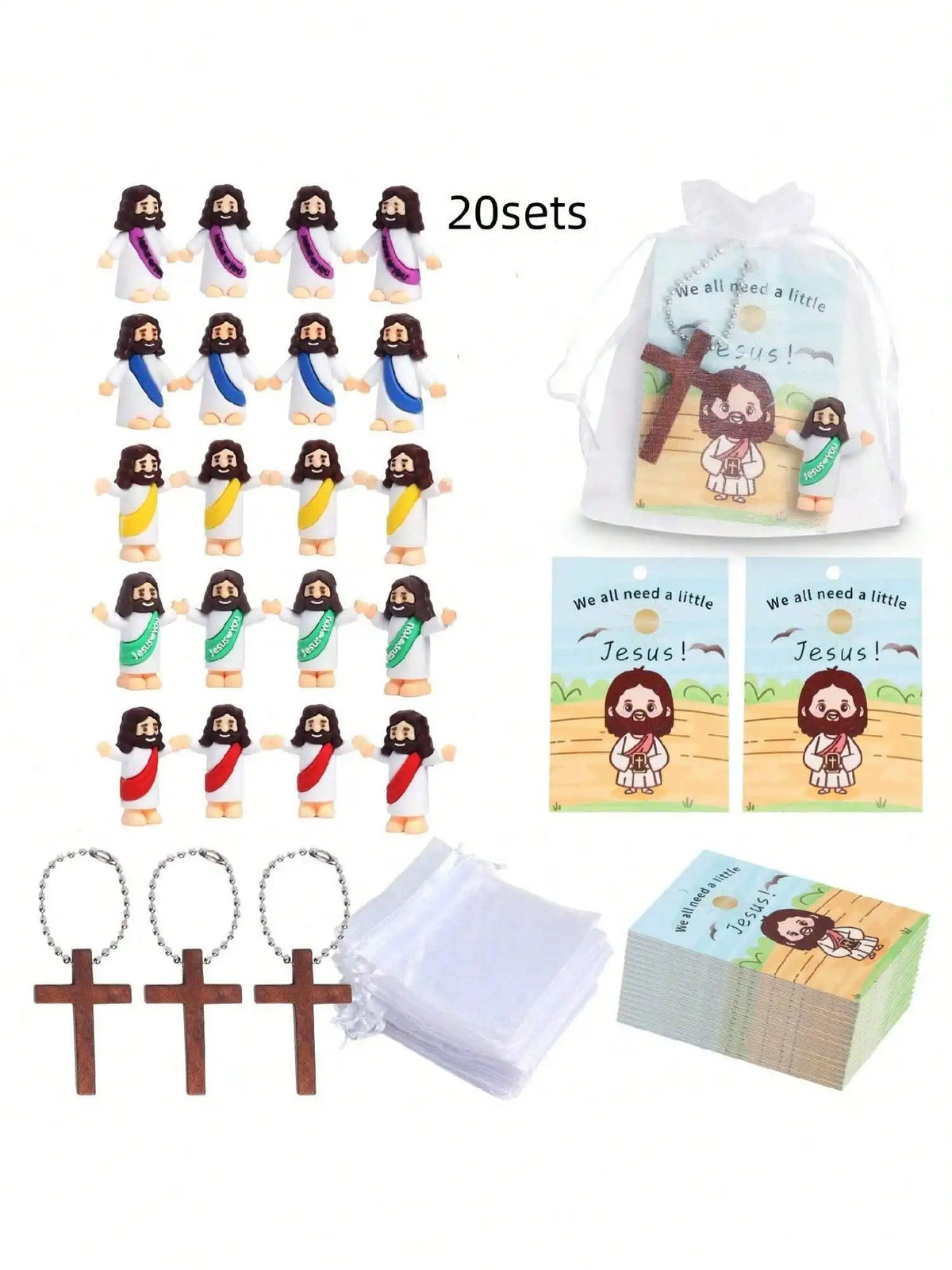 Mini Jesus Doll Set with Crucifix Pendant – Bulk Pack for Events