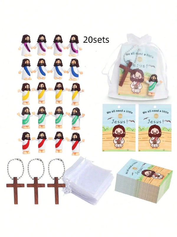 Mini Jesus Doll Set with Crucifix Pendant – Bulk Pack for Events