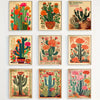 A grid of nine vintage cactus floral art posters featuring vibrant colors and detailed illustrations.