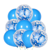 A stack of light blue and white polka dot balloons for a party decoration set.
