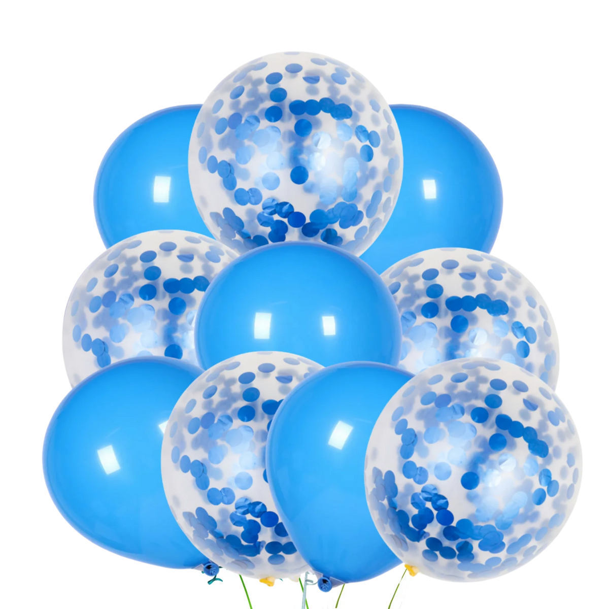 A stack of light blue and white polka dot balloons for a party decoration set.