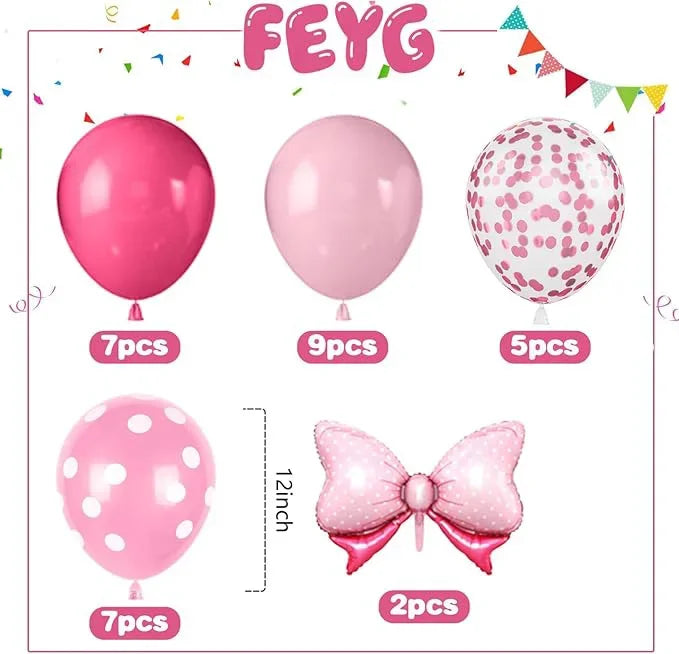 Pink Bow Foil Balloons for Party Decorations (30 Pack)