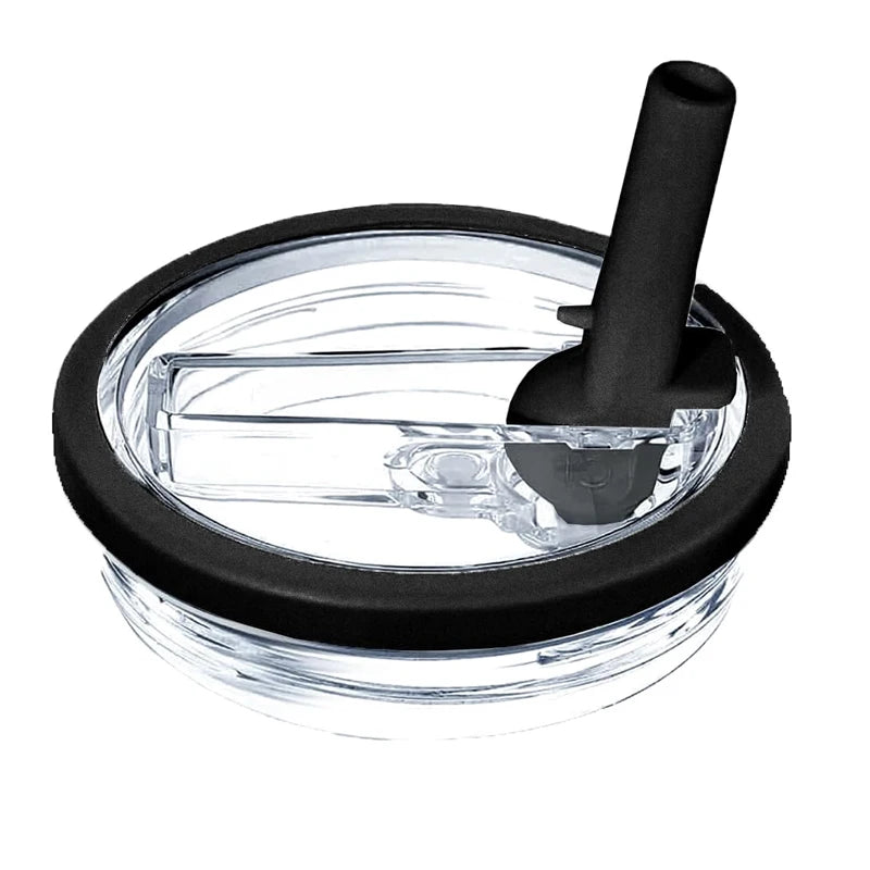 Clear replacement lid with a black plunger for a 40 oz tumbler cup.