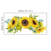 A watercolor illustration of yellow sunflowers with green leaves and blue accents.
