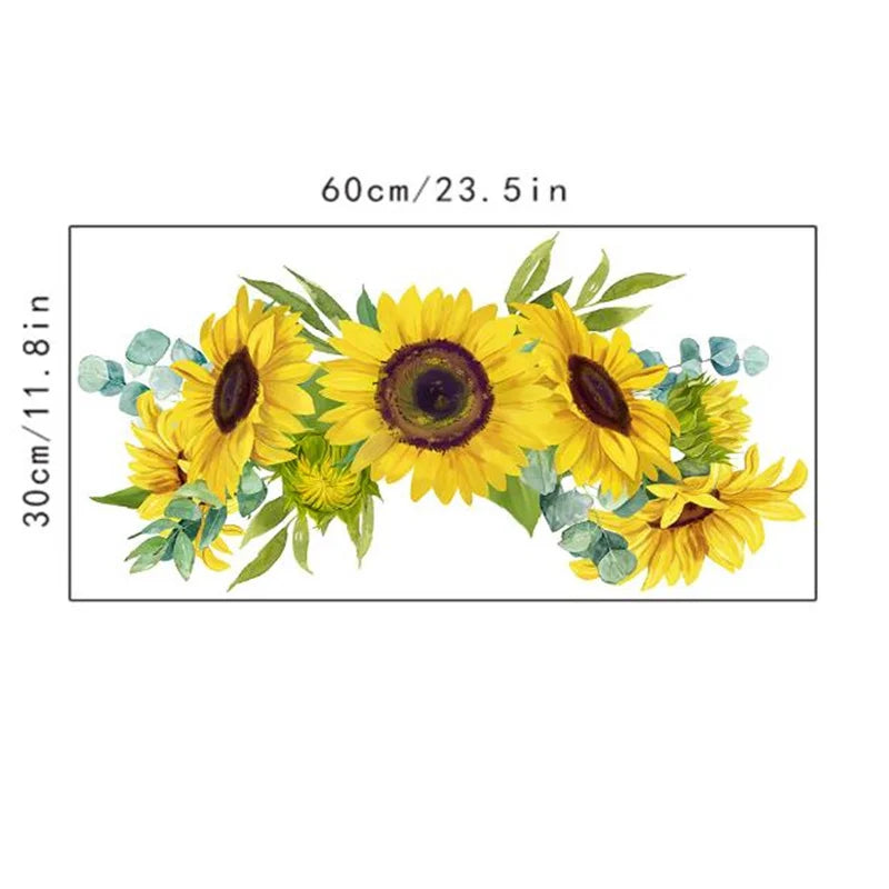 A watercolor illustration of yellow sunflowers with green leaves and blue accents.