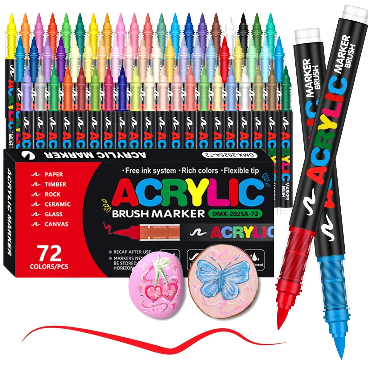 72-Color Acrylic Paint Pen Set with Brush Tips