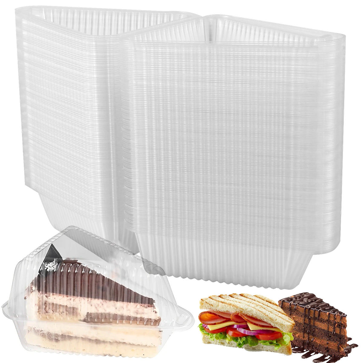 Clear reusable triangle containers for storing and transporting cake slices