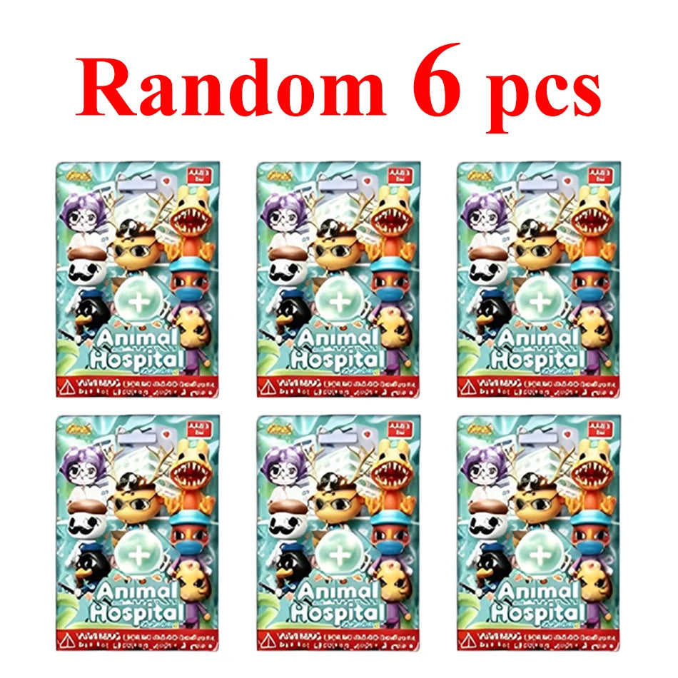 Random 6 pieces of horror animal hospital blind box figures featuring various animals and medical equipment.