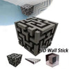 A set of 3D wall stick puzzles featuring an impossible maze cube pattern in various sizes and orientations.