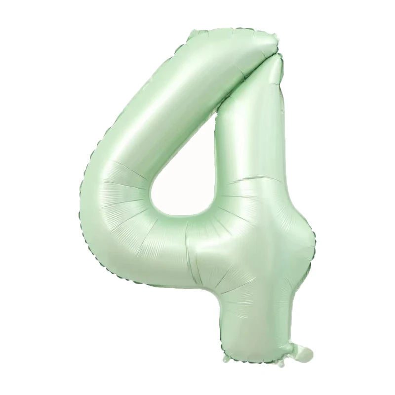 A light mint green foil number balloon shaped like the number 4.