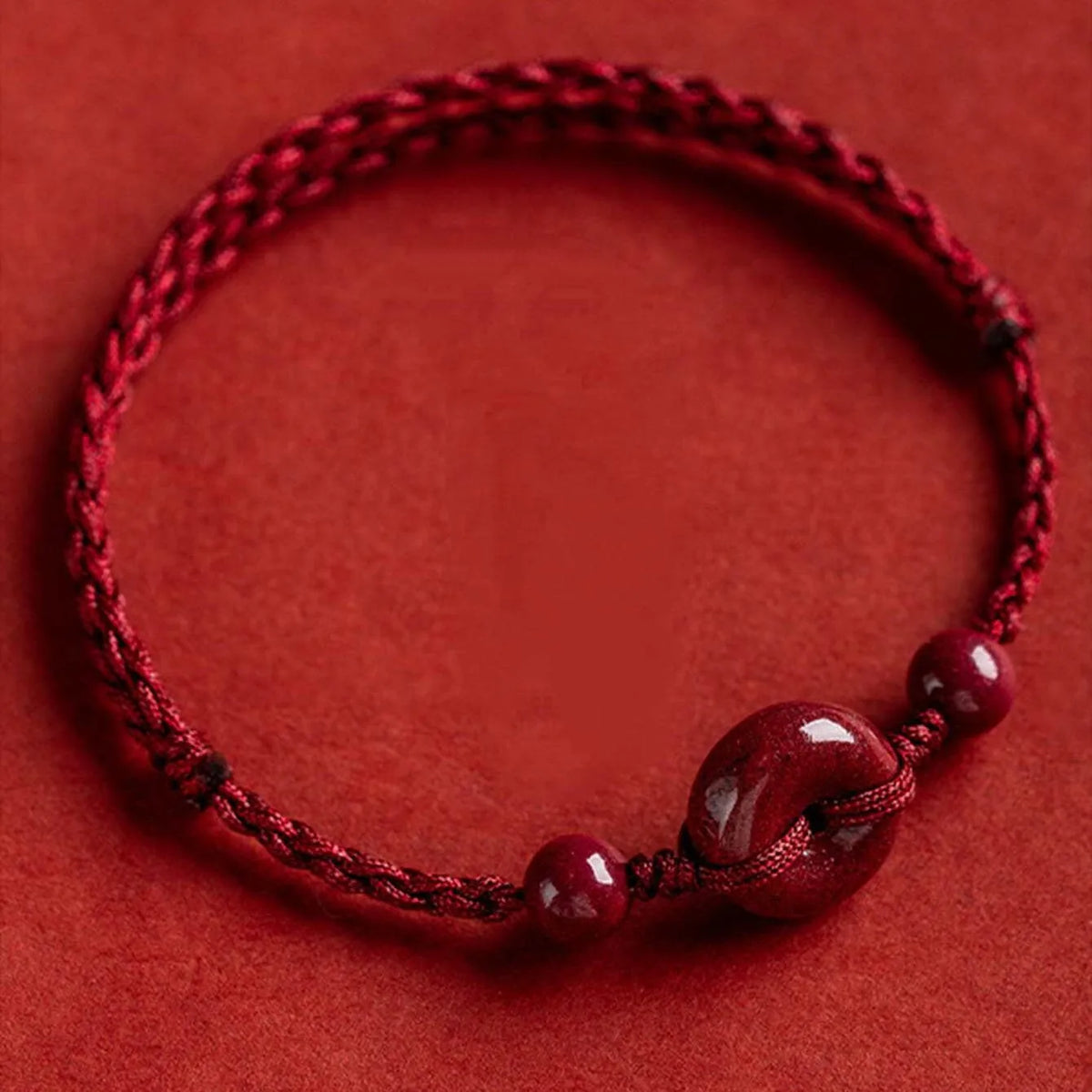 Handmade Red Rope Amulet Bracelet with Cinnabar Clasp