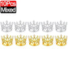 A set of 10 mixed gold and silver crown cake topper decorations.