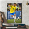 Wall art poster featuring a football player in a yellow jersey and blue shorts on a soccer field.
