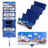 A set of blue and silver festive cash gift boxes for Santa Claus money, featuring various designs.