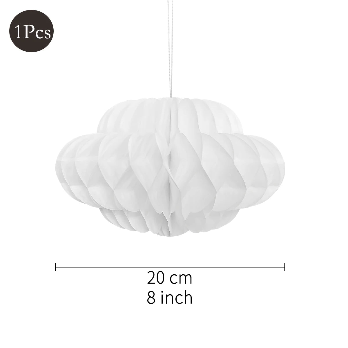 White honeycomb ball chandelier light fixture with a hanging cord.