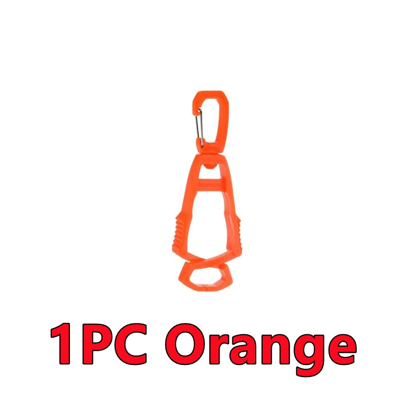 One piece orange durable glove clip holder with 360 degree rotation.