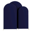 A set of three navy blue spandex fitted wedding arch covers.