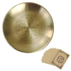 A round stainless steel altar plate featuring a zodiac wheel design for rituals and decor.