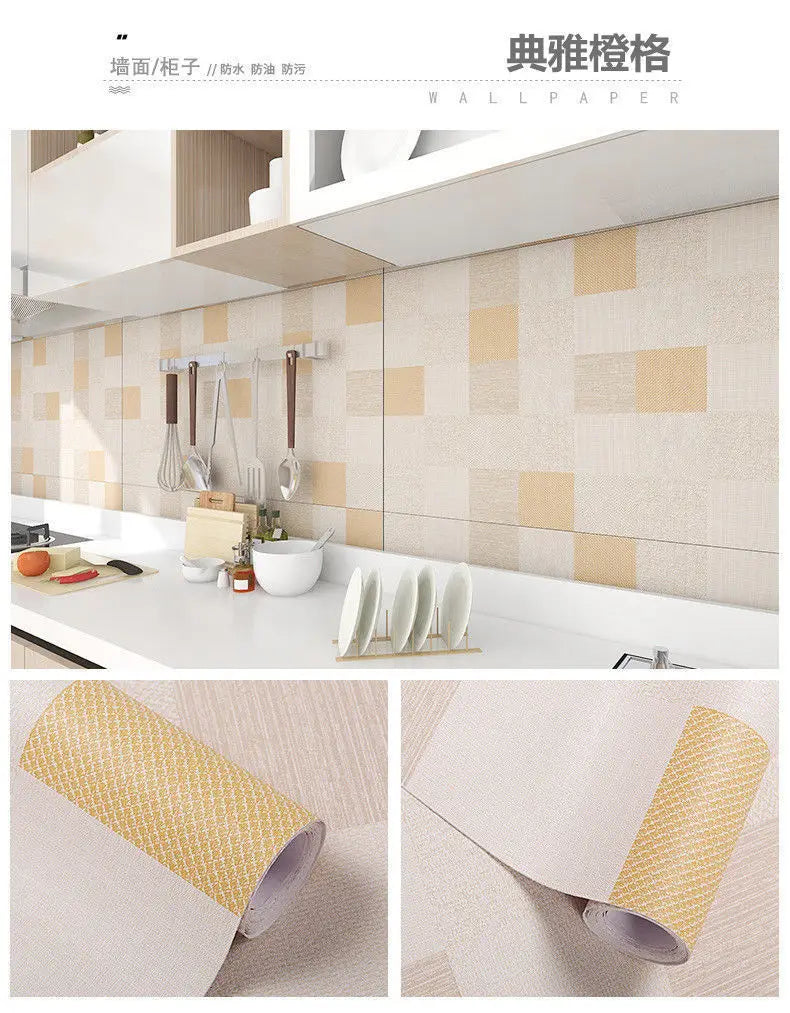 Rolls of beige and white patterned wallpaper for kitchen walls