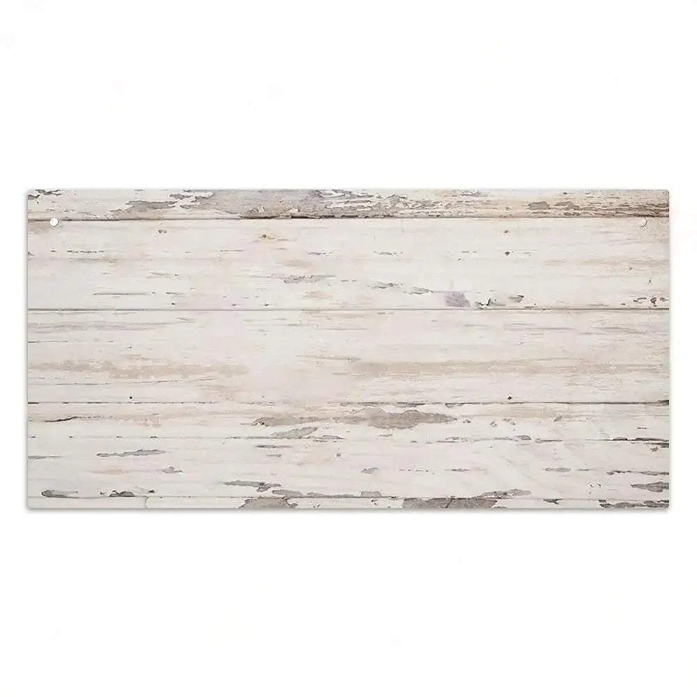 A weathered white wooden sign with distressed texture and light gray accents for home decor.