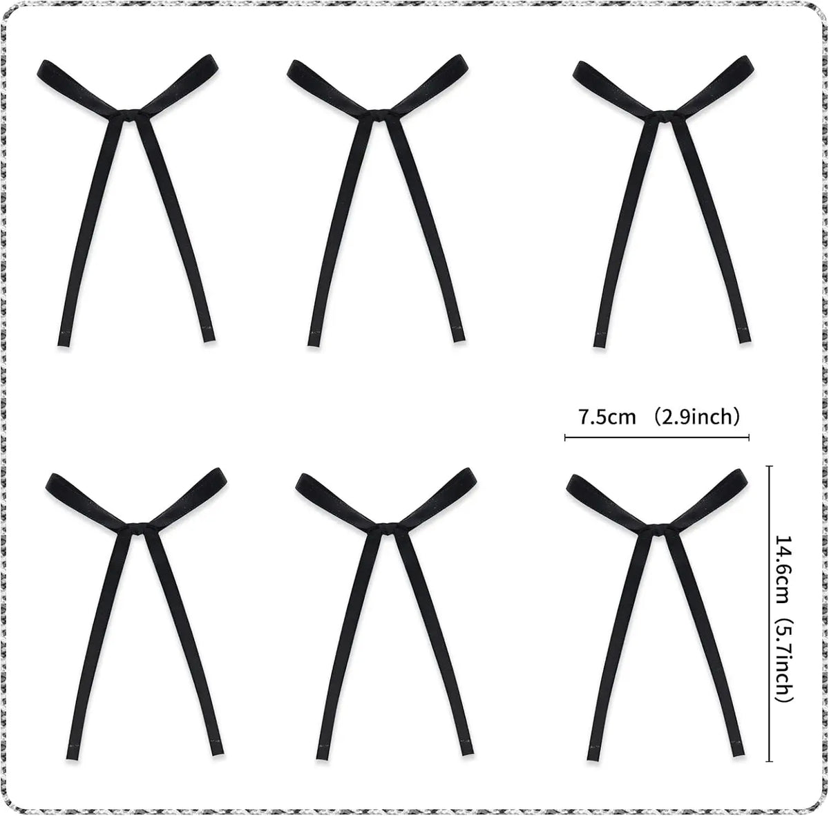 Set of six black Coquette bow cake toppers for birthday decorations, shown in various orientations.