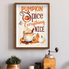 Canvas wall art poster featuring text Pumpkin Spice & Everything Nice with illustrations of pumpkins and spices.