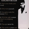 Black and white wall art featuring seven golden rules from Scarface titled Golden Rules