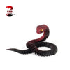 A dark red, textured 3D printed articulated snake fidget toy lying on a white background.