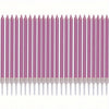 A row of purple and pink rainbow birthday candles with white tips.