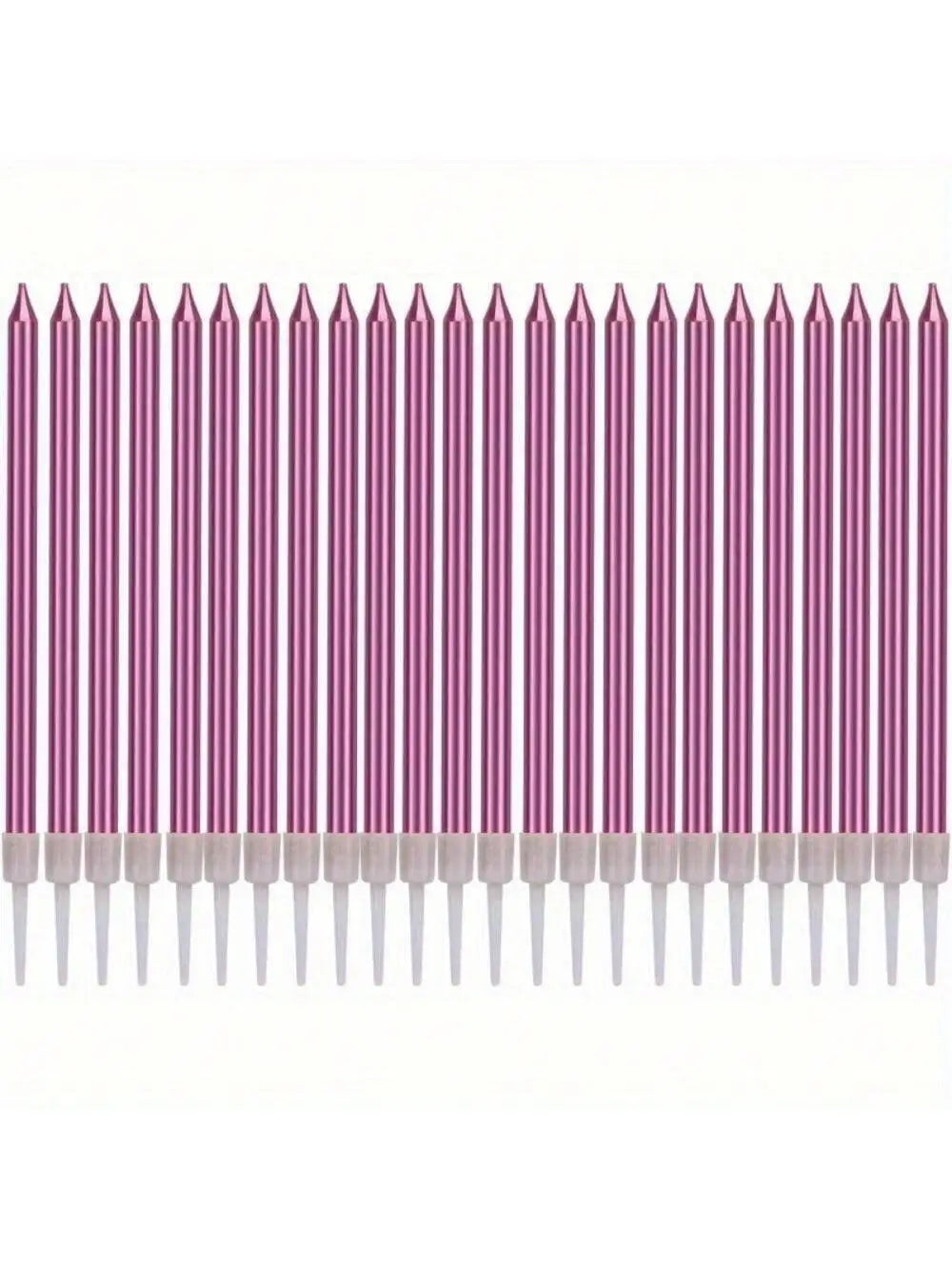 A row of purple and pink rainbow birthday candles with white tips.