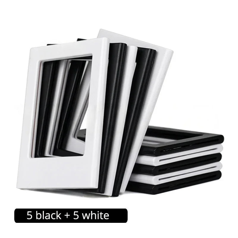 A set of ten magnetic mini photo frames, five black and five white, displayed in a square frame.