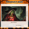 A spooky Halloween door cover featuring a green monster with large fangs in a moonlit graveyard scene.