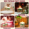 Various party favors including wedding, birthday, and holiday items displayed with handcrafted wooden tealight candle holders