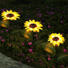A close-up of a bright yellow sunflower with a dark center growing in a garden setting.